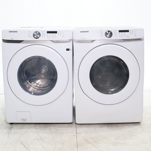 ENERGY STAR Samsung 4.5 cu. ft. Front Load Washer with Vibration Reduction and Samsung 7.5 cu. ft. Front Load Electric Dryer with Sensor Dry and Interior Drum Light- Scratch & Dent - Moderate | Major