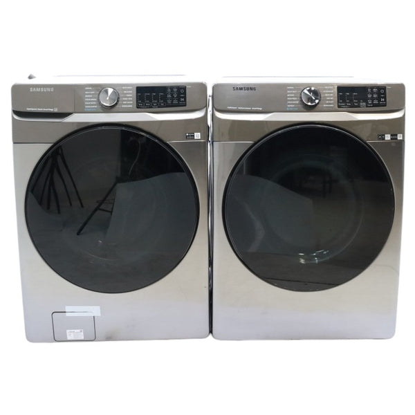 Platinum ENERGY STAR Samsung 4.5 cu. ft. Front Load Washer with WiFi Connectivity and Platinum Samsung 7.5 cu. ft. Front Load Gas Dryer with Steam  - Scratch and Dent - Minor