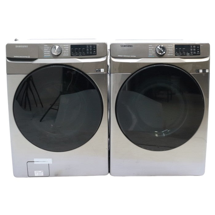 Platinum ENERGY STAR Samsung 4.5 cu. ft. Front Load Washer with WiFi Connectivity and Platinum Samsung 7.5 cu. ft. Front Load Gas Dryer with Steam  - Scratch and Dent - Minor