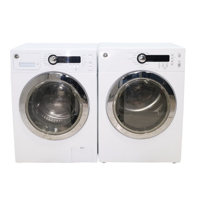 24 Inch Wide Stackable GE 2.2 cu. ft. ENERGY STAR Front Load Washer with Internal Water Heater and Compact 4.0 cu ft Capacity Electric Stackable Dryer with Antibacterial Option - Certified Refurbished