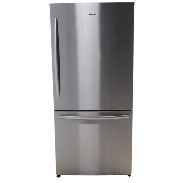 32 in. Wide Counter Depth Stainless Steel ENERGY STAR Hisense 17.1 cu. ft. Bottom Freezer Refrigerator with Super Freezer Technology - Certified Refurbished