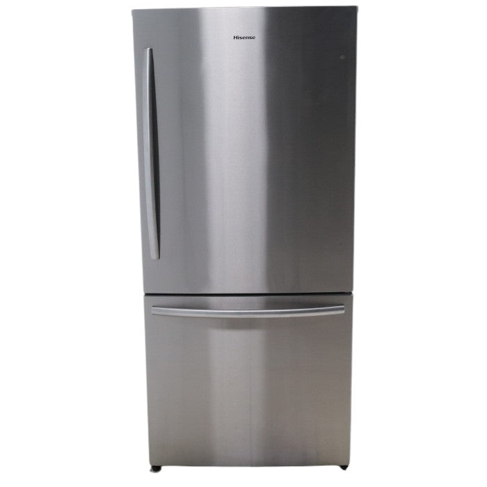 32 in. Wide Counter Depth Stainless Steel ENERGY STAR Hisense 17.1 cu. ft. Bottom Freezer Refrigerator with Super Freezer Technology - Certified Refurbished