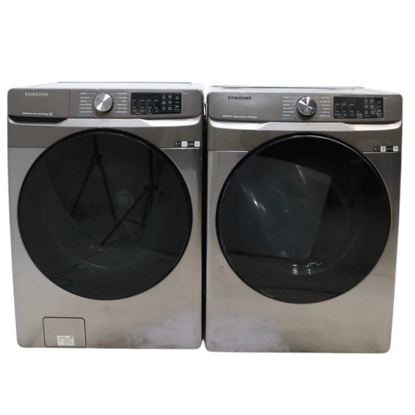Platinum ENERGY STAR Samsung 4.5 cu. ft. Front Load Washer with WiFi Connectivity and Platinum Samsung 7.5 cu. ft. Front Load Electric Dryer with Steam - Scratch and Dent - Minor