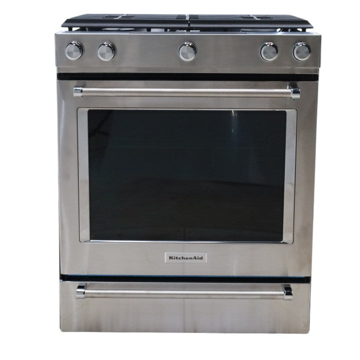 Pictures of KitchenAid  Stainless Steel Convection 30" 5 Burner Slide-in Gas Range with Even-Heat™ True Convection and Steam Rack - Open Box - Neu Appliance Outlet - Discount Appliance Outlet in Austin, Tx