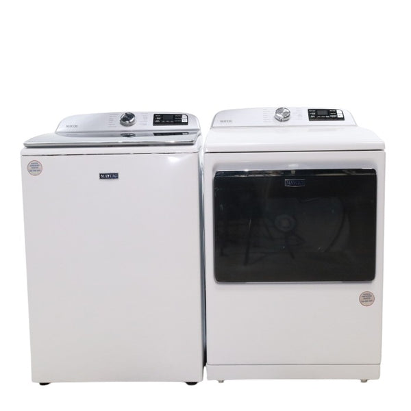 Maytag ENERGY STAR 5.2 cu. ft. Top Load Agitator Washing Machine with Extra Power Button and ENERGY STAR Maytag Smart Capable 7.4 cu. ft. Electric Steam Dryer with Extra Power Button - Open Box