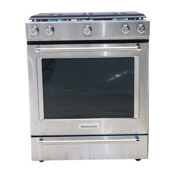 KitchenAid  Stainless Steel Convection 30" 5 Burner Slide-in Gas Range with Even-Heat™ True Convection and Steam Rack - Open Box