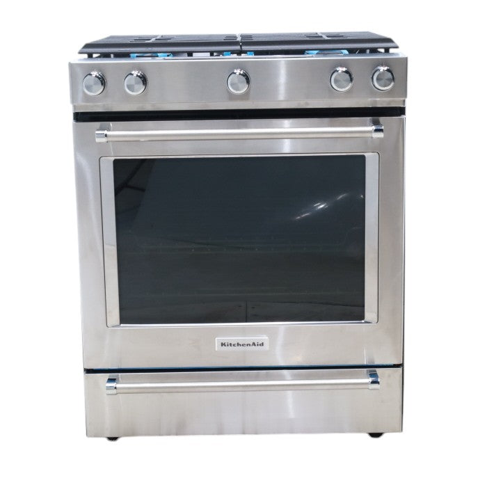 Pictures of KitchenAid  Stainless Steel Convection 30" 5 Burner Slide-in Gas Range with Even-Heat™ True Convection and Steam Rack - Open Box - Neu Appliance Outlet - Discount Appliance Outlet in Austin, Tx