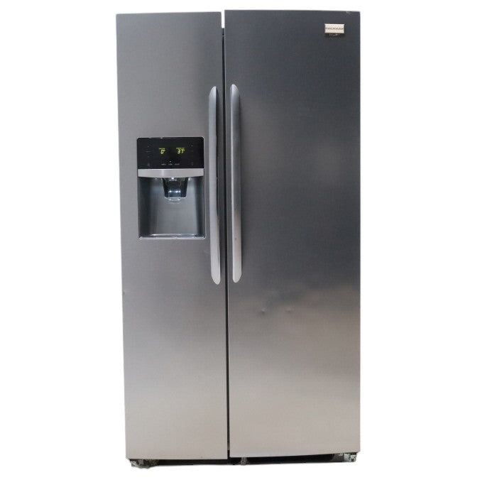 Counter Depth Frigidaire Gallery Stainless Steel 36 inch Side by Side 22.6 cu ft Refrigerator with Quick Ice and Spillsafe Shelving- Certified Refurbished