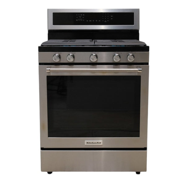 Stainless Steel with Printshield Finish KitchenAid 30-in 5 Burners 5.8-cu ft Self-cleaning Convection Oven Freestanding Natural Gas Range - Open Box