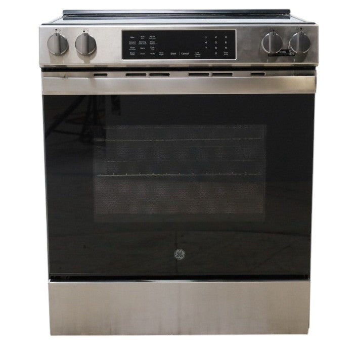 GE® Fingerprint Resistant Stainless 30" Slide-In Electric Convection Range with No Preheat Air Fry and EasyWash™ Oven Tray - Open Box