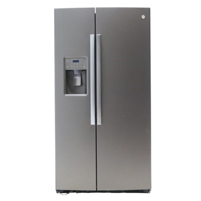 Pictures of Ge Counter Depth Fingerprint Resistant Slate 21.8 cu ft Capacity Side by Side Refrigerator with Advanced Water Filtration - Scratch & Dent - Minor - Neu Appliance Outlet - Discount Appliance Outlet in Austin, Tx