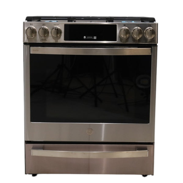 GE Profile™ 30" Smart Slide-In Front-Control Gas Fingerprint Resistant Stainless Range with No Preheat Air Fry - Open Box