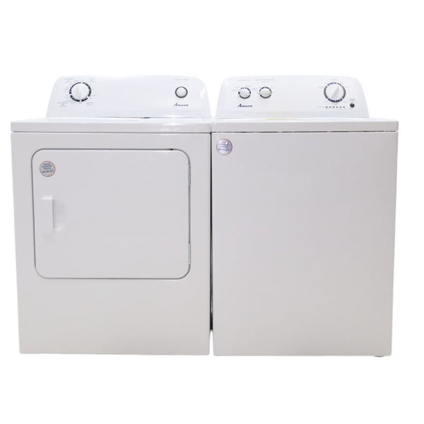 White Amana 3.5 cu. ft. Top-Load Washer with Deep Water Wash Option and Amana 6.5 cu. ft. Electric Dryer with Wrinkle Prevent - Open Box