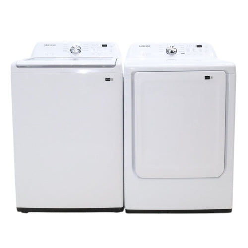 Pictures of Samsung 4.5 cu. ft. Top Load Washer With Vibration Reduction Technology and ENERGY STAR Samsung 7.4 cu. ft. Electric Dryer with Smart Care Technology - Open Box - Neu Appliance Outlet - Discount Appliance Outlet in Austin, Tx