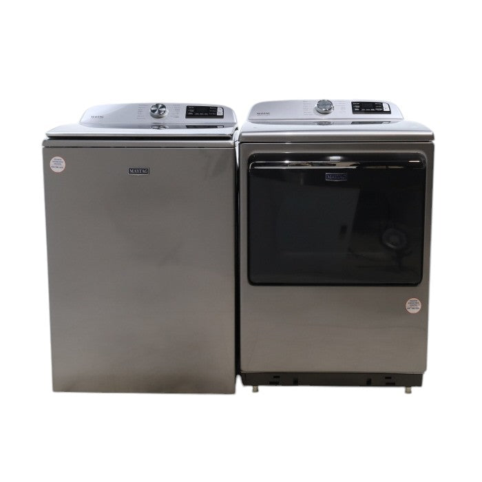 Pictures of Maytag Metallic Slate Smart Top Load 5.2 cu ft Washer with Extra Power button and Deep Fill Option and Smart 7.4 cu ft Electric Steam Dryer with Extra Power Button and Advance Moisture Sensing - Open Box - Neu Appliance Outlet - Discount Appliance Outlet in Austin, Tx