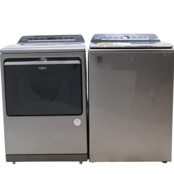 Whirlpool Chrome Shadow 5.2 - 5.3 cu. ft. ENERGY STAR Top Load Washer with 2 in 1 Removable Agitator and Load & Go™ dispenser and  7.4 cu. ft. Top Load Electric Dryer with Advanced Moisture Sensing - Scratch & Dent - Minor