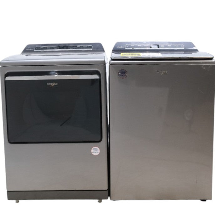 Pictures of Whirlpool Chrome Shadow 5.2 - 5.3 cu. ft. ENERGY STAR Top Load Washer with 2 in 1 Removable Agitator and Load & Go™ dispenser and 7.4 cu. ft. Top Load Electric Dryer with Advanced Moisture Sensing - Scratch & Dent - Minor - Neu Appliance Outlet - Discount Appliance Outlet in Austin, Tx