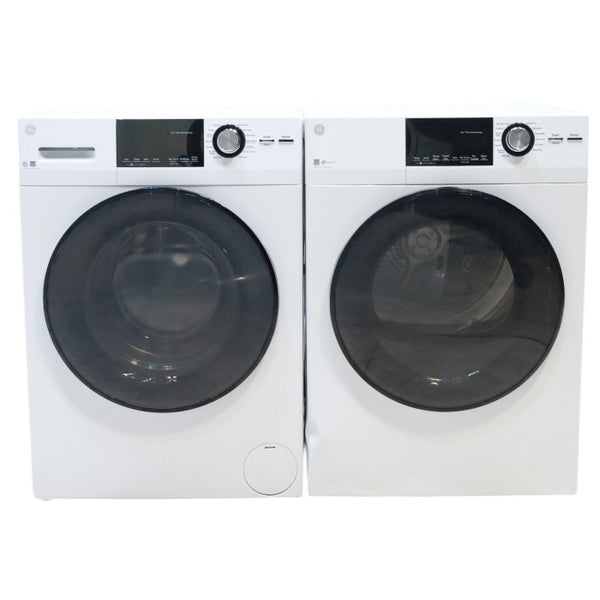 Compact 24 in. Wide GE ENERGY STAR 2.4 cu. ft. Front Load Steam Washing Machine with 1400 RPM Spin Speed and Frontload Vented WiFi Capable ENERGY STAR 4.3 cu. ft. Electric Dryer with Stainless Steel Basket - Scratch & Dent - Moderate