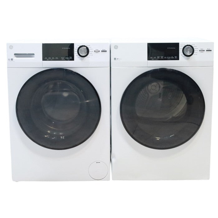 Compact 24 in. Wide GE ENERGY STAR 2.4 cu. ft. Front Load Steam Washing Machine with 1400 RPM Spin Speed and Frontload Vented WiFi Capable ENERGY STAR 4.3 cu. ft. Electric Dryer with Stainless Steel Basket - Scratch & Dent - Moderate