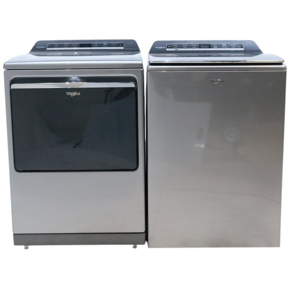 Whirlpool Chrome Shadow 5.2 - 5.3 cu. ft. ENERGY STAR Top Load Washer with 2 in 1 Removable Agitator and Load & Go™ dispenser and  7.4 cu. ft. Top Load Electric Dryer with Advanced Moisture Sensing - Open Box