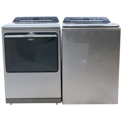 Pictures of Whirlpool Chrome Shadow 5.2 - 5.3 cu. ft. ENERGY STAR Top Load Washer with 2 in 1 Removable Agitator and Load & Go™ dispenser and 7.4 cu. ft. Top Load Electric Dryer with Advanced Moisture Sensing - Open Box - Neu Appliance Outlet - Discount Appliance Outlet in Austin, Tx