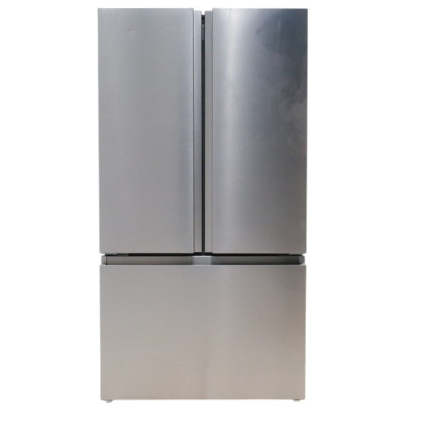Fingerprint Resistant Brushed Steel ENERGY STAR Hisense 26.6 cu. ft. 3 Door French Door Refrigerator with Icemaker and Internal Water Dispenser - Scratch & Dent - Minor