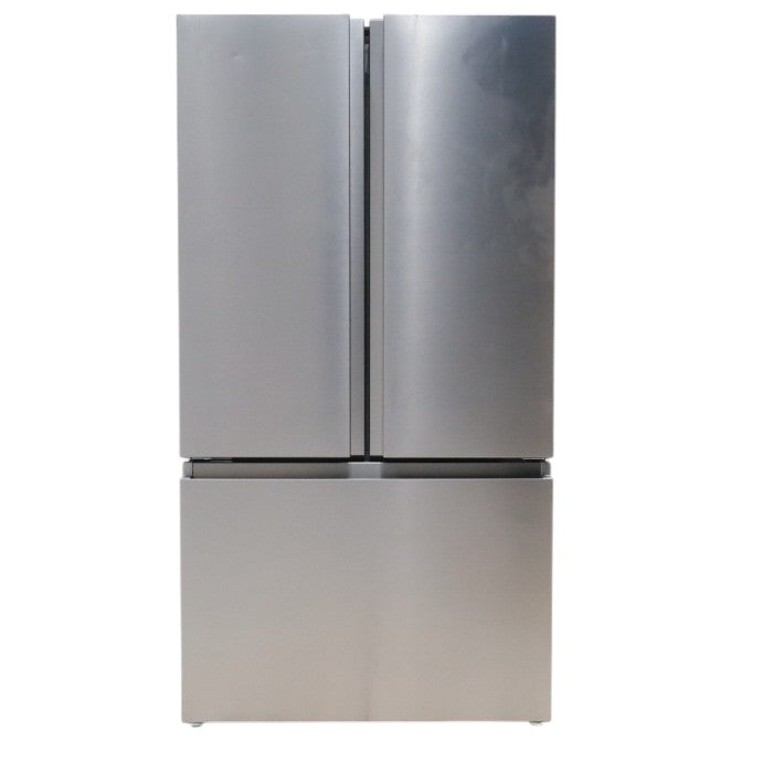 Fingerprint Resistant Brushed Steel ENERGY STAR Hisense 26.6 cu. ft. 3 Door French Door Refrigerator with Icemaker and Internal Water Dispenser - Scratch & Dent - Minor