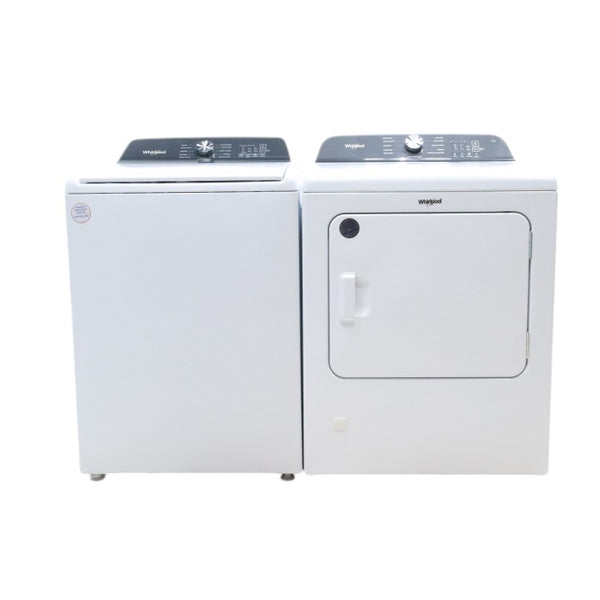 Whirlpool 4.6 Cu. Ft. Top Load Impeller Washer with Built-in Faucet and Deep Water Wash Option and  7.0 Cu. Ft. Top Load Gas Dryer with Moisture Sensor and Steam Refresh Cycle- Open Box
