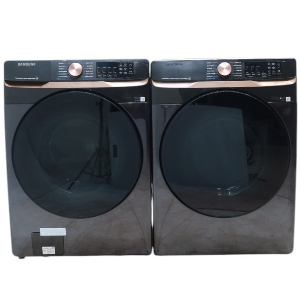 Samsung Brushed Black 5.0 cu. ft. Extra Large Capacity Smart Front Load Washer with Super Speed Wash and Steam and 7.5 cu. ft. Smart Electric Dryer with Steam Sanitize+ and Sensor Dry - Open Box