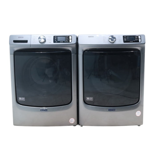 Maytag Metallic Slate 4.5-cu ft High Efficiency ENERGY STAR Stackable Steam Cycle Front-Load Washer with Maytag® Commercial Technology and Maytag 7.3-cu ft Stackable Vented ENERGY STAR Electric Dryer -  Open Box