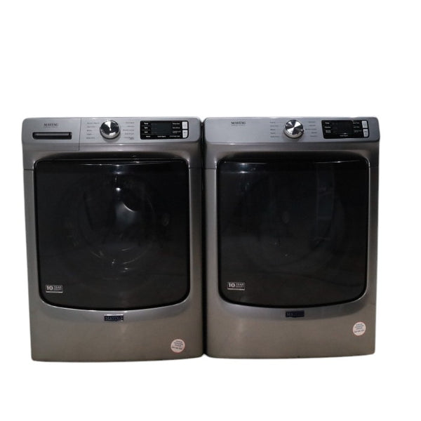 Maytag Metallic Slate 4.5-cu ft High Efficiency ENERGY STAR Stackable Steam Cycle Front-Load Washer with Maytag® Commercial Technology and Maytag 7.3-cu ft Stackable Vented ENERGY STAR Electric Dryer -  Scratch & Dent - Minor