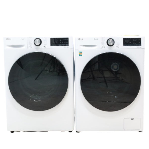 LG White 2.4 cu.ft. Smart wi-fi Enabled Compact Front Load Washer with Built-In Intelligence and  4.2 cu.ft. Smart wi-fi Enabled Compact Front Load Dryer with Dual Inverter HeatPump™ Technology - Open Box