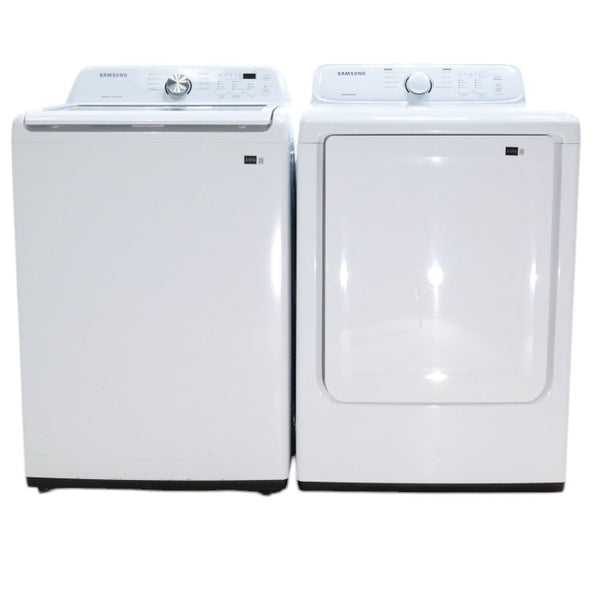 Samsung 4.5 cu. ft. Top Load Washer With Vibration Reduction Technology  and 7.2 cu. ft. Electric Dryer with Sensor Dry and 8 Drying Cycles in White- Open Box