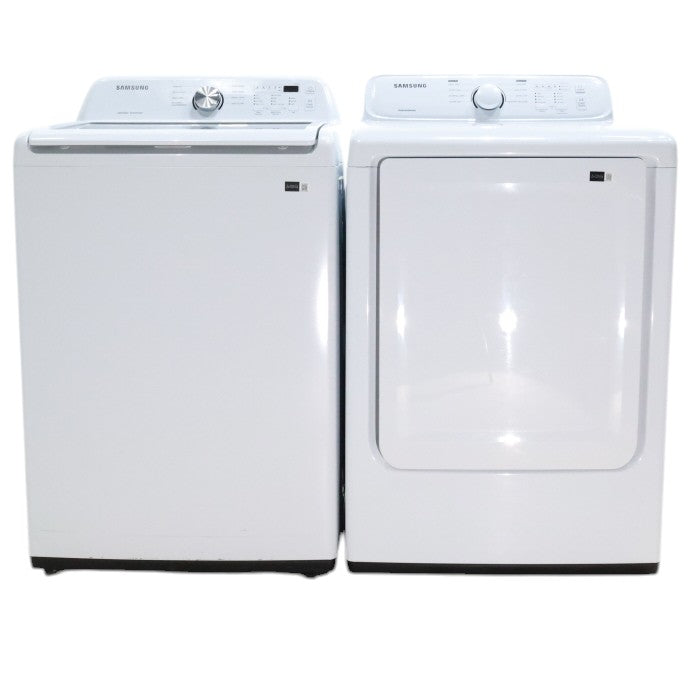 Pictures of Samsung 4.5 cu. ft. Top Load Washer With Vibration Reduction Technology and 7.2 cu. ft. Electric Dryer with Sensor Dry and 8 Drying Cycles in White- Open Box - Neu Appliance Outlet - Discount Appliance Outlet in Austin, Tx