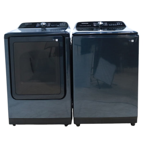 Pictures of Samsung Brushed Navy Blue 5.4 cu. ft. Smart Top Load Washer with Pet Care Solution and Super Speed Wash and 7.4 cu. ft. Smart Vented Electric Dryer with Pet Care Dry and Steam Sanitize+ - Neu Appliance Outlet - Discount Appliance Outlet in Austin, Tx