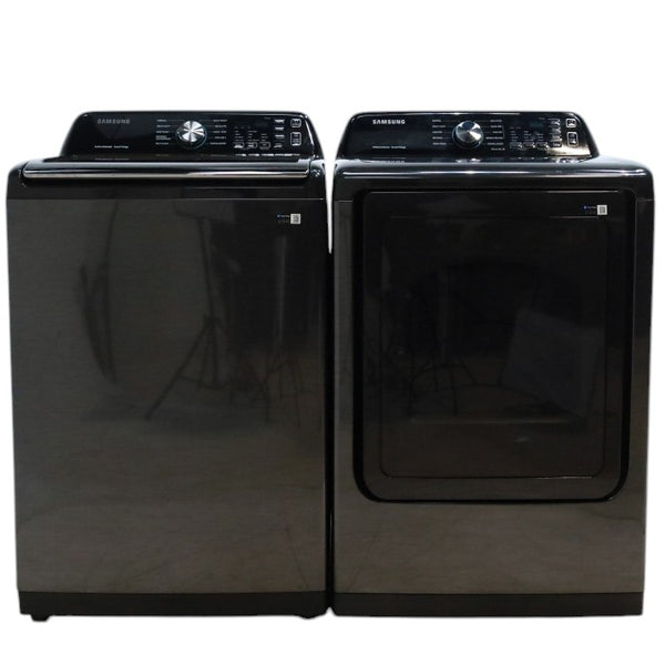 Samsung Brushed Black 4.7 cu. ft. Large Capacity Smart Top Load Washer with Active WaterJet and 7.4 cu. ft. Smart Electric Dryer with Sensor Dry - Open Box