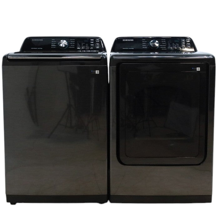 Samsung Brushed Black 4.7 cu. ft. Large Capacity Smart Top Load Washer with Active WaterJet and 7.4 cu. ft. Smart Electric Dryer with Sensor Dry - Open Box