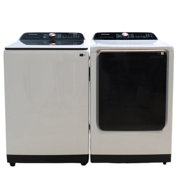 Samsung Ivory 5.5 cu. ft. Extra-Large Capacity Smart Top Load Washer with Auto Dispense System  and 7.4 cu. ft. Smart Electric Dryer with Steam Sanitize+ - Open Box