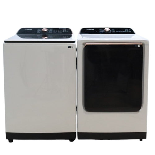 Pictures of Samsung Ivory 5.5 cu. ft. Extra-Large Capacity Smart Top Load Washer with Auto Dispense System and 7.4 cu. ft. Smart Electric Dryer with Steam Sanitize+ - Open Box - Neu Appliance Outlet - Discount Appliance Outlet in Austin, Tx