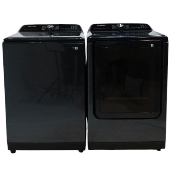 Samsung Brushed Navy Blue 5.4 cu. ft. Smart Top Load Washer with Pet Care Solution and Super Speed Wash  and  7.4 cu. ft. Smart Vented Electric Dryer with Pet Care Dry and Steam Sanitize+ - Scratch & Dent - Minor