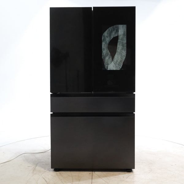 Samsung Bespoke 4-Door French Door Refrigerator (29 cu. ft.) – with Top Left and Family Hub™ Panel in Charcoal Glass - and Matte Black Steel Middle and Bottom Door Panels - Open Box