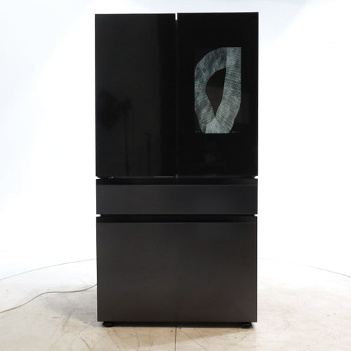 Pictures of Samsung Bespoke 4-Door French Door Refrigerator (29 cu. ft.) – with Top Left and Family Hub™ Panel in Charcoal Glass - and Matte Black Steel Middle and Bottom Door Panels - Open Box - Neu Appliance Outlet - Discount Appliance Outlet in Austin, Tx