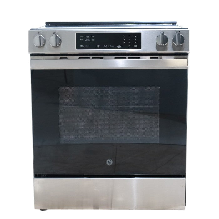 Pictures of GE® Stainless Steel 30" Front Control Slide-In Electric Range with Crisp Mode and 5 Burner Radiant Cooktop - Scratch & Dent - Open Box - Neu Appliance Outlet - Discount Appliance Outlet in Austin, Tx