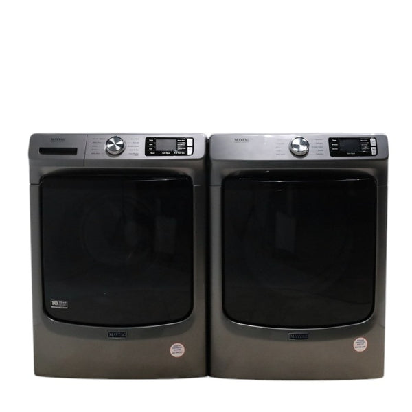 Maytag Metallic Slate 4.5-cu ft High Efficiency ENERGY STAR Stackable Steam Cycle Front-Load Washer with Maytag® Commercial Technology and Maytag 7.3-cu ft Stackable Vented ENERGY STAR Electric Dryer -  Open Box