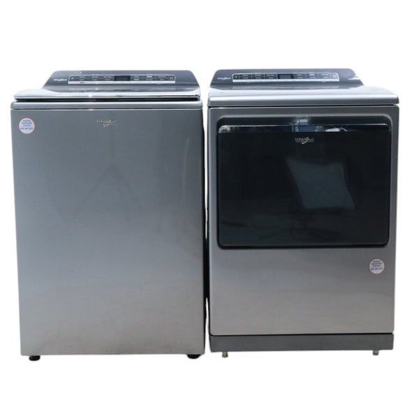 Whirlpool Chrome Shadow 5.2 - 5.3 cu. ft. ENERGY STAR Top Load Washer with 2 in 1 Removable Agitator and Load & Go™ dispenser and  7.4 cu. ft. Top Load Electric Dryer with Advanced Moisture Sensing - Open Box