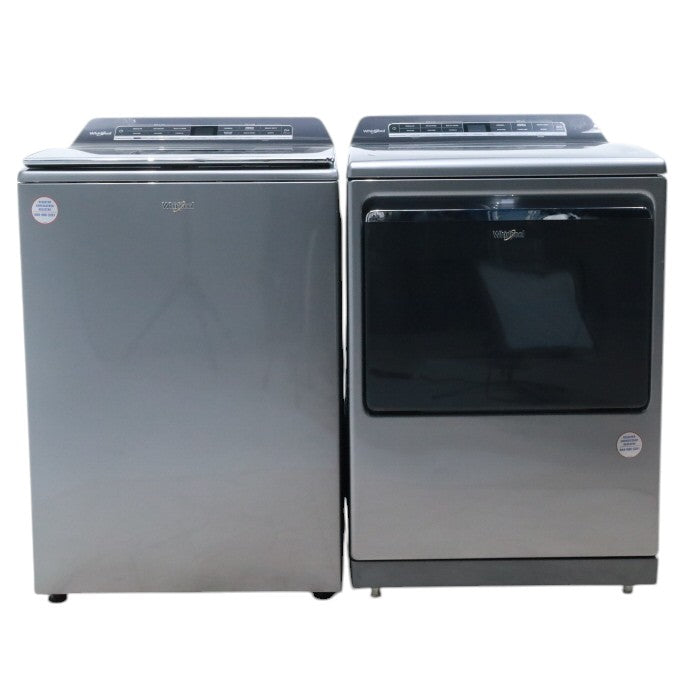 Whirlpool Chrome Shadow 5.2 - 5.3 cu. ft. ENERGY STAR Top Load Washer with 2 in 1 Removable Agitator and Load & Go™ dispenser and  7.4 cu. ft. Top Load Electric Dryer with Advanced Moisture Sensing - Open Box
