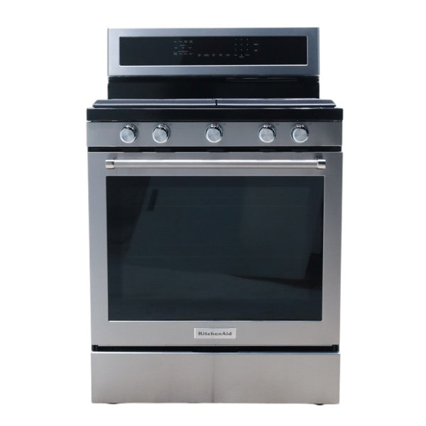 Stainless Steel with Printshield Finish KitchenAid 30-in 5 Burners 5.8-cu ft Self-cleaning Convection Oven Freestanding Natural Gas Range - Scratch & Dent - Minor