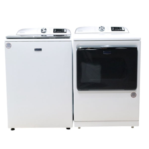 Maytag ENERGY STAR 5.2 cu. ft. Top Load Agitator Washing Machine with Extra Power Button and ENERGY STAR Maytag Smart Capable 7.4 cu. ft. Electric Steam Dryer with Extra Power Button - Scratch & Dent - Minor