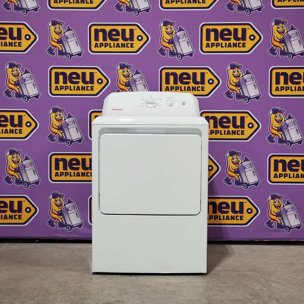Pictures of Hotpoint® 4.0 cu. ft. Capacity Washer with Cold Plus and Water Level Control HTW265ASWWW - Scratch & Dent (Moderate) and Hotpoint® 6.2 cu. ft. vented Electric Dryer with Auto Dry 16101 - HTX26EASWWW - Scratch & Dent (Minor) - Neu Appliance Outlet - Discount Appliance Outlet in Austin, Tx