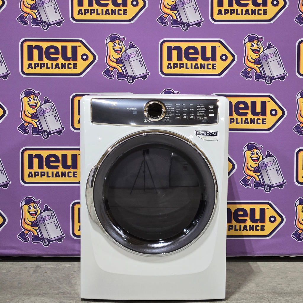 Electrolux 4.5 Cu.Ft. Stackable Front Load Washer with Steam and SmartBoost Wash System ELFW7637AW  - Scratch & Dent (Moderate) and Electrolux 8.0 cu. ft. Front Load Electric Dryer with Perfect Steam 16182 - ELFE7637AW - Open Box